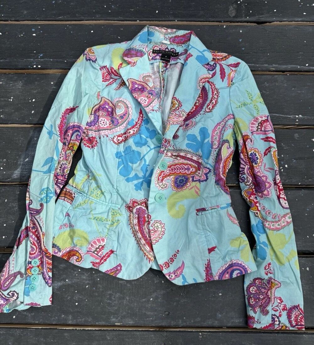 VTG Y2K RALPH LAUREN BLACK LABEL Artsy Boho 3 Button Paisley Maximalist Sz 8